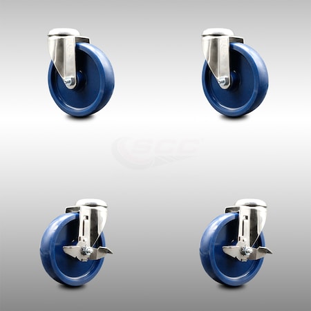 Service Caster 5 Inch 316SS Solid Polyurethane Wheel Swivel Bolt Hole Caster Brakes SCC, 2PK SCC-SS316BH20S514-SPUS-2-TLB-2